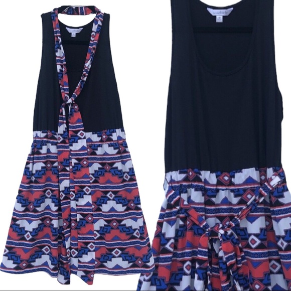 Charming Charlie Mini Dress Black Knit Sleeveless Colorful Western Print Size M - Picture 1 of 11